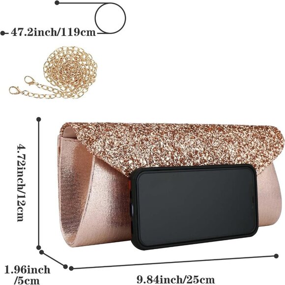 Clutch Purse Evening Bag for Women Prom Glitter Sparkling Envelope Mini - Picture 5 of 6